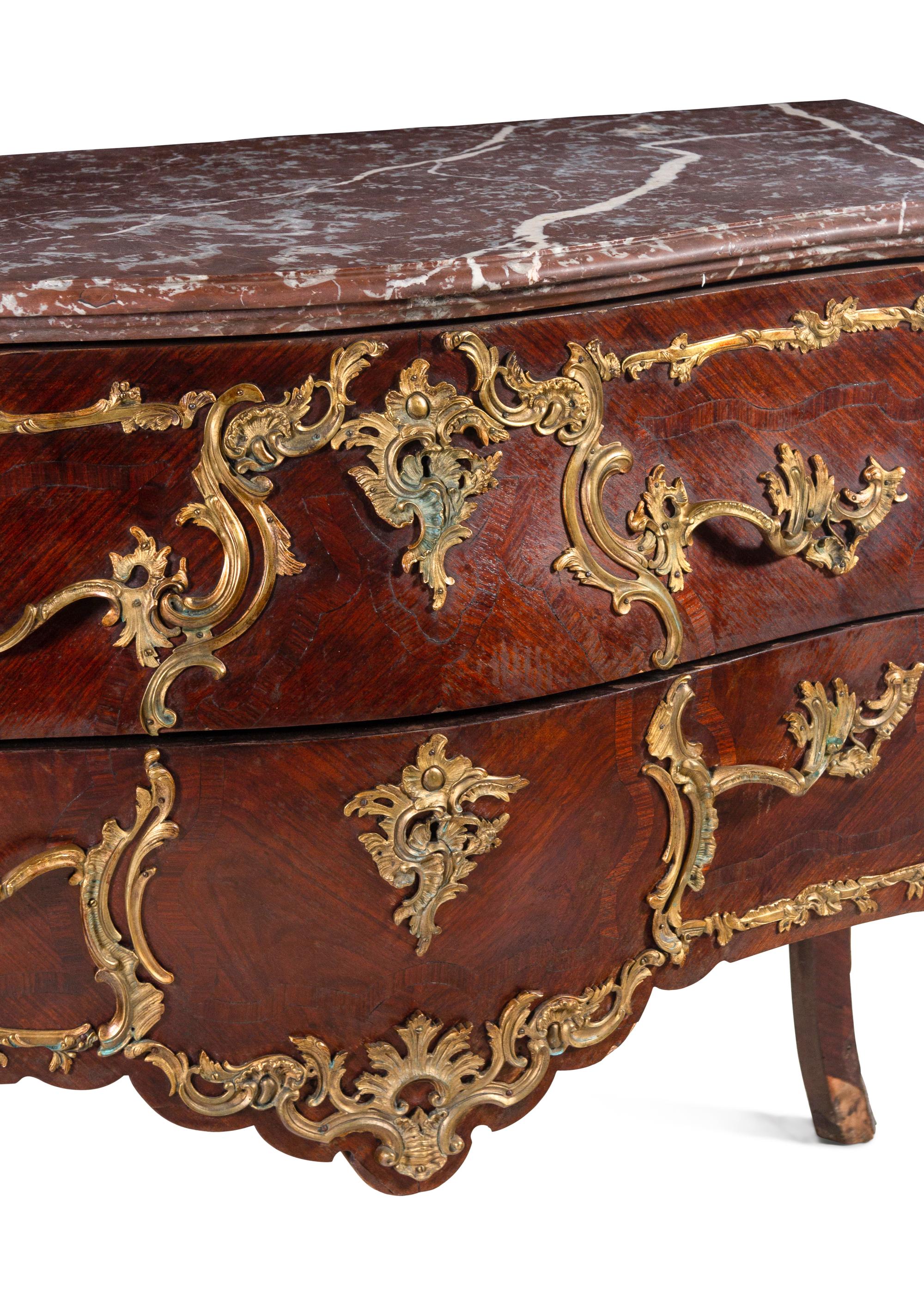 A Louis XV Style Gilt Bronze Mounted Marble-Top Commode