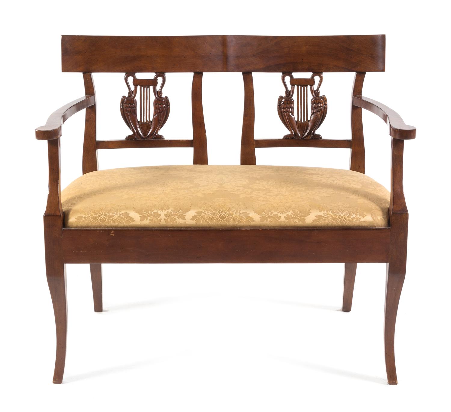 An Italian Neoclassical Fruitwood Settee Width 37 inches. — 19TH/20TH CENTURY