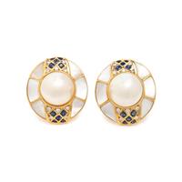 Asprey, Mabé Pearl, Mother-of-Pearl, Sapphire, Diamond, and Yellow Gold Earrings