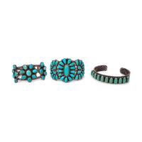 Navajo and Zuni Silver and Turquoise Cuff Bracelets