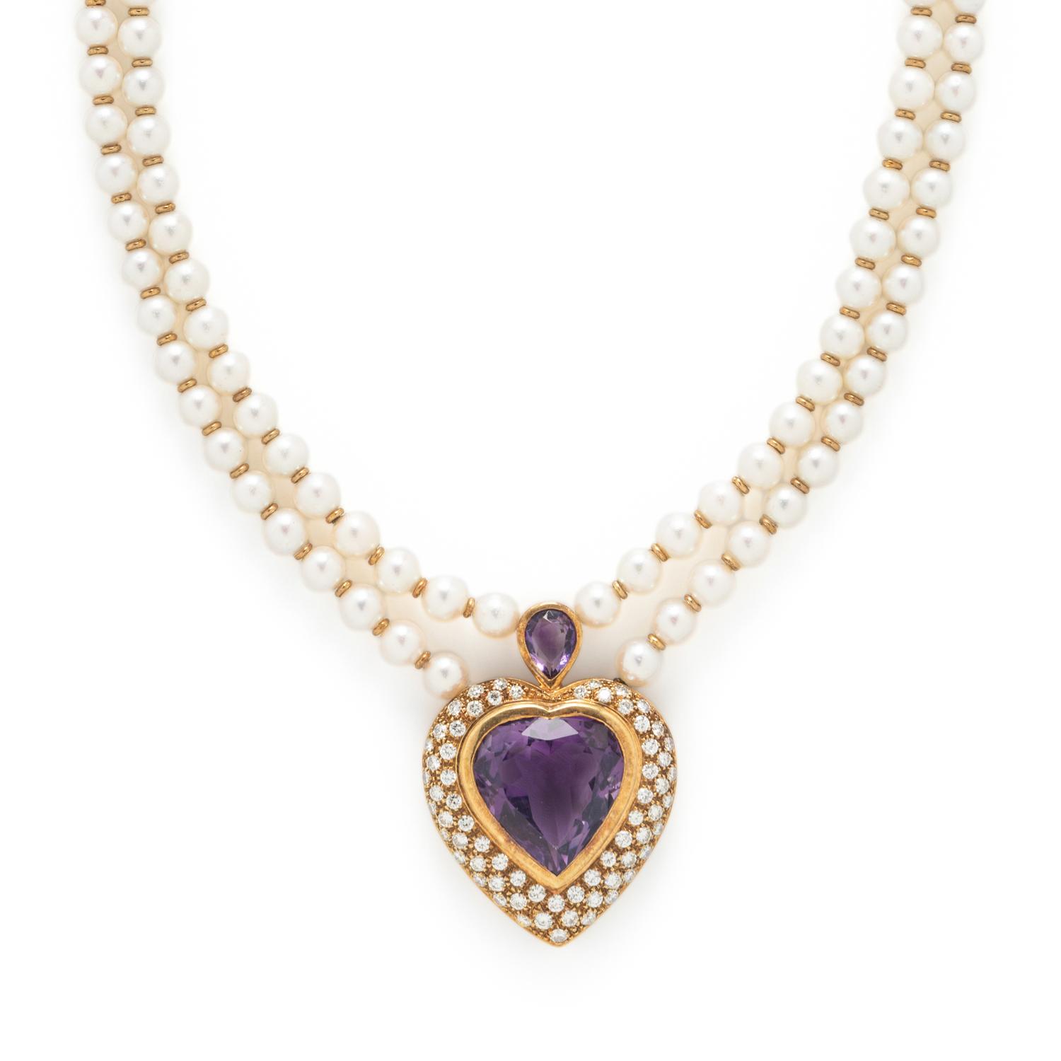 COLLECTION OF YELLOW GOLD, CULTURED PEARL, AMETHYST, AND DIAMOND JEWELRY