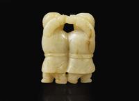 A Chinese jade "Twin Boys" pendant 雙童子玉珮
