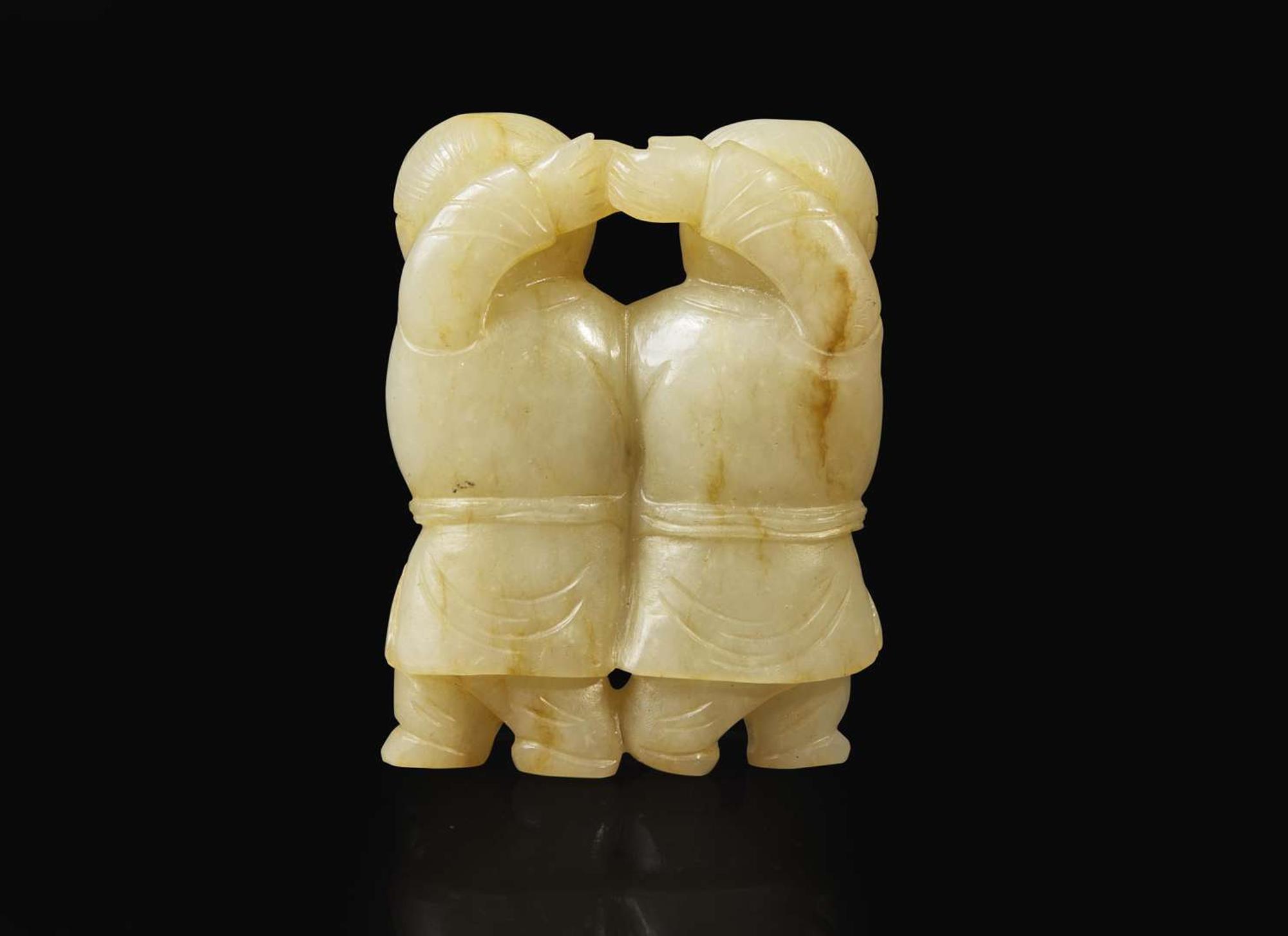 A Chinese jade "Twin Boys" pendant 雙童子玉珮