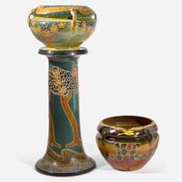 Frederick Hurten Rhead (British-American, 1880-1942) Two Jardinières and a Pedestal, Avon Faience, USA, 1903