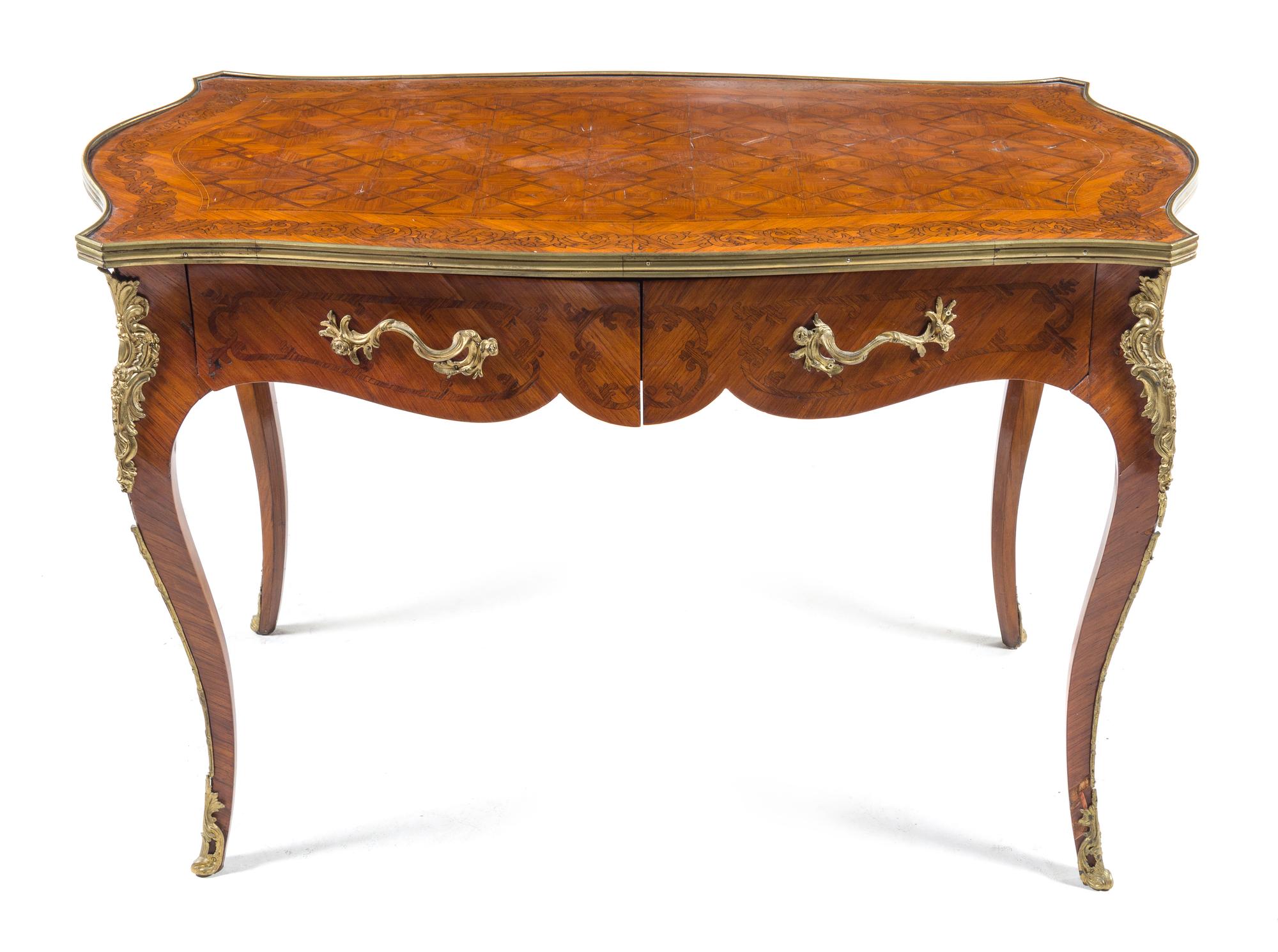 A Louis XVI Style Gilt Bronze Mounted Bureau Plat Height 29 3/8 x width 46 1/4 x depth 26 inches. — 19TH/20TH CENTURY