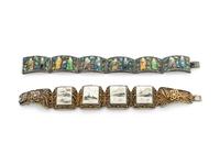 Two Chinese Inlaid and Enameled Metal Filigree Bracelets