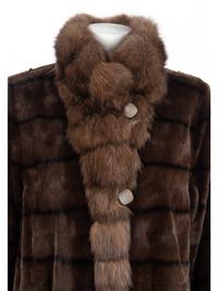 Dennis Basso Brown Reversible Silk with Weasel and Sable Coat, 2000-10s