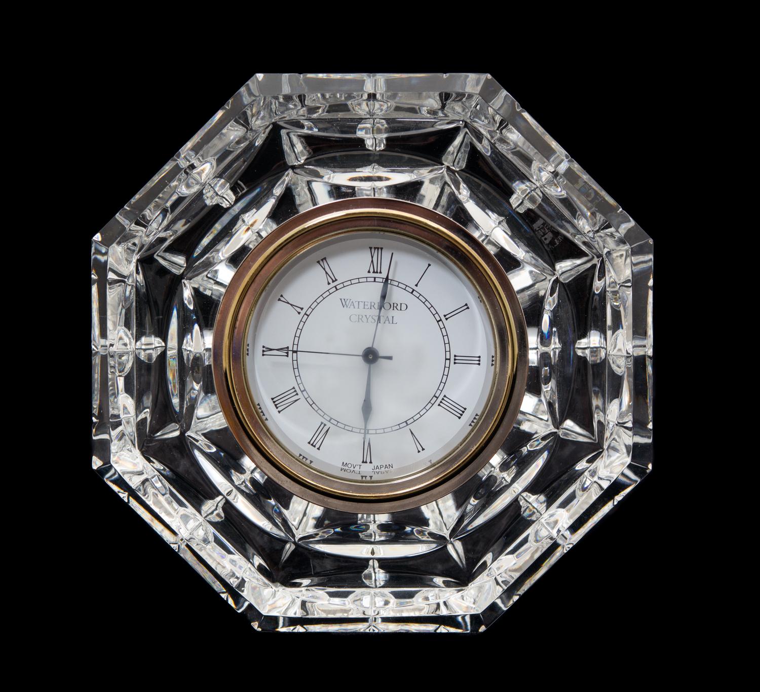A Waterford Crystal Octagonal Clock Diameter 5 1/2 inches. — 20TH CENTURY