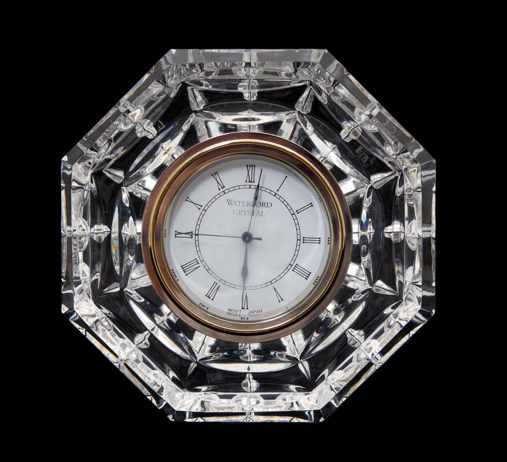 A Waterford Crystal Octagonal Clock Diameter 5 1/2 inches. — 20TH CENTURY
