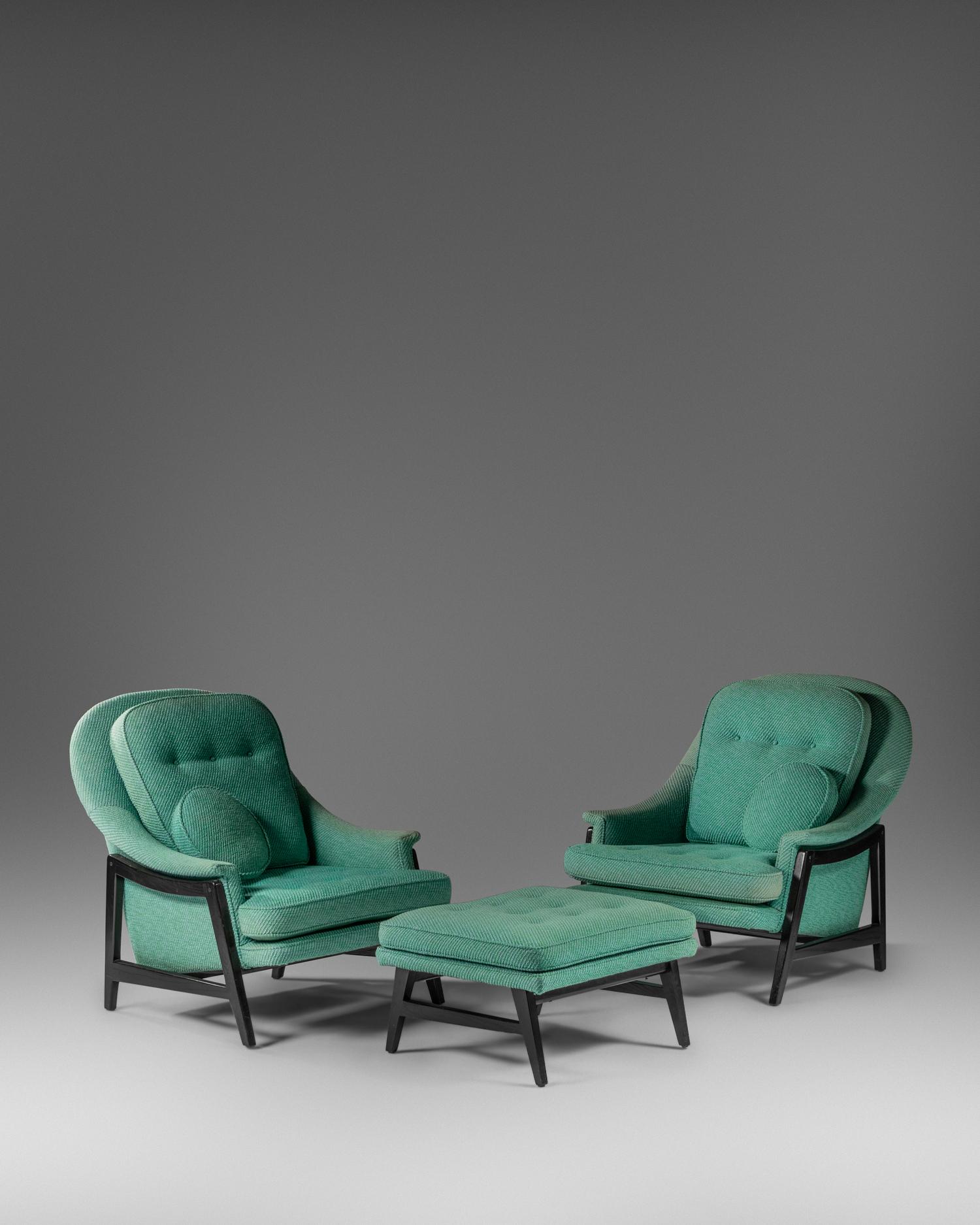 Pair of Lounge Chairs with Ottoman, Dunbar, USA
