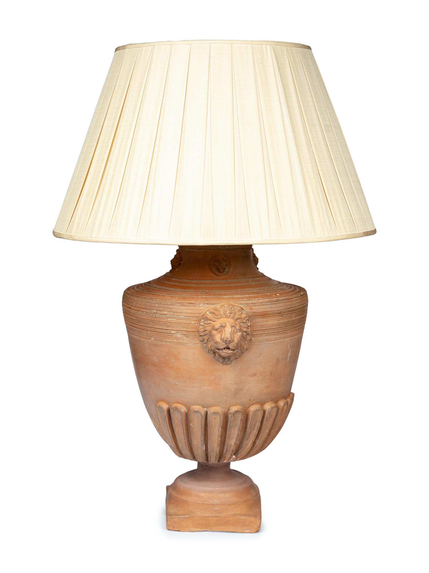A Terra Cotta Baluster-Form Urn Mounted as a Lamp