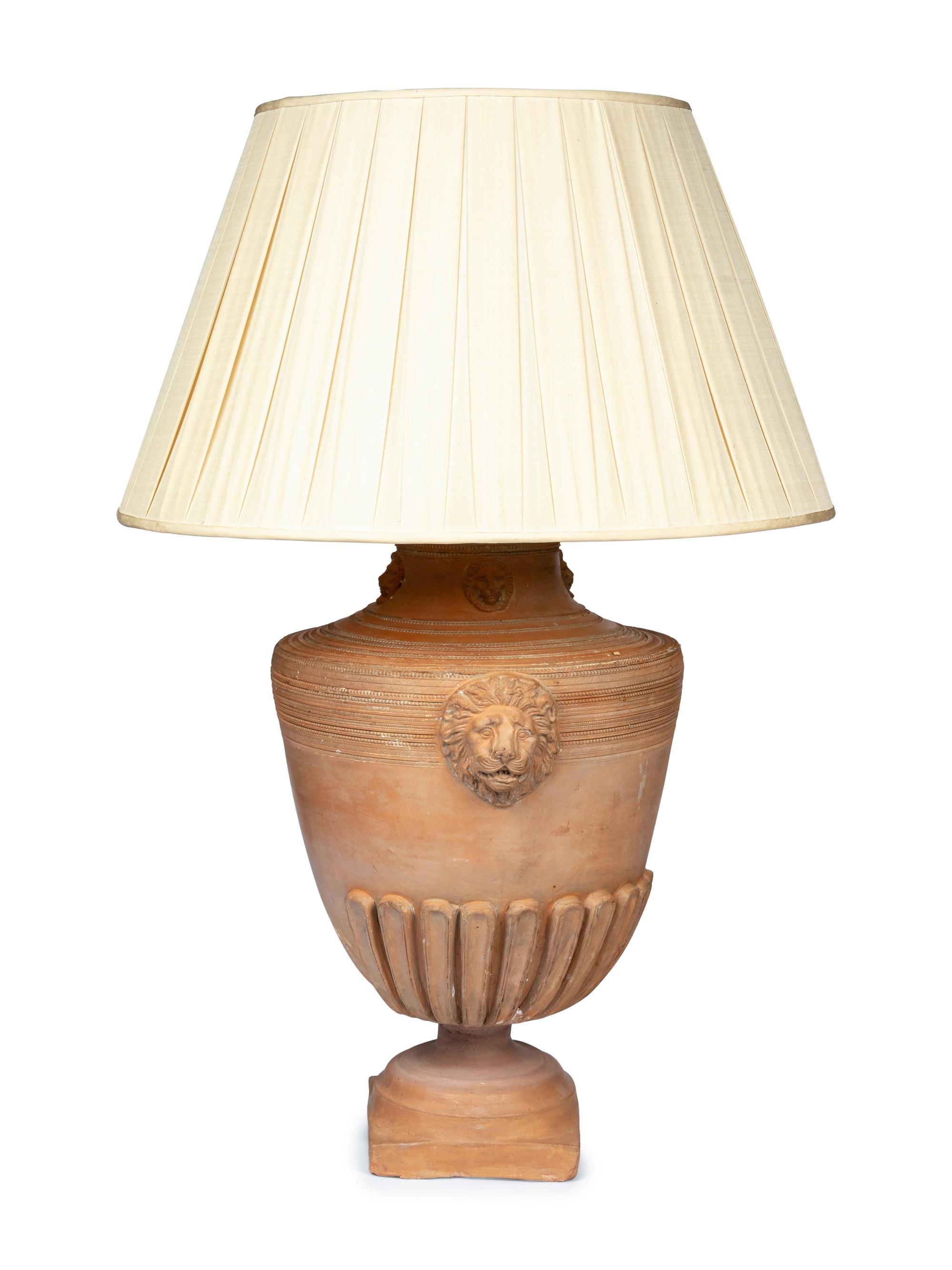 A Terra Cotta Baluster-Form Urn Mounted as a Lamp
