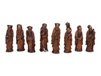 Eight Chinese Carved Hardwood Figures of the Daoist Immortals