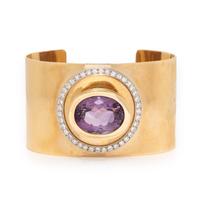 M&J Savitt, Amethyst, Diamond and Yellow Gold Cuff Bracelet