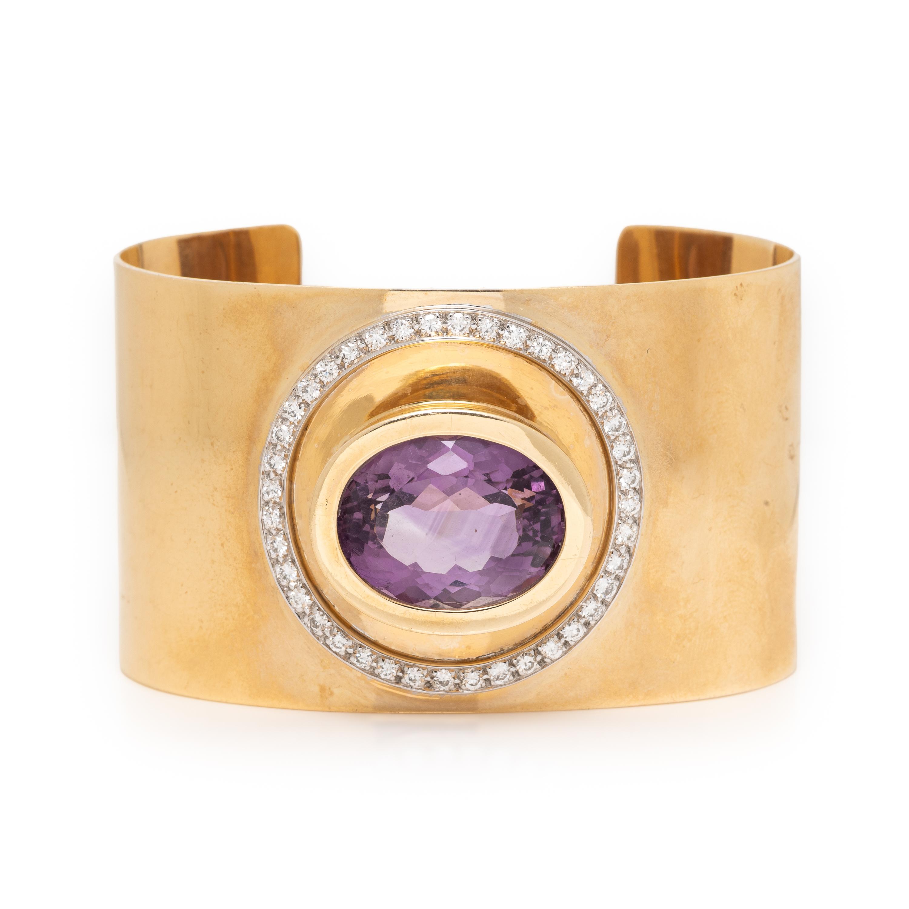 M&J Savitt, Amethyst, Diamond and Yellow Gold Cuff Bracelet