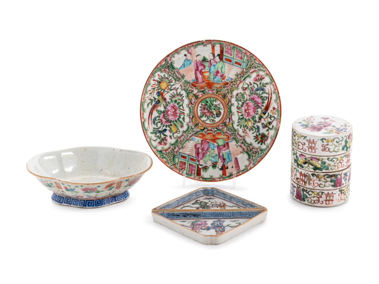 Five Chinese Famille Rose Porcelain Wares