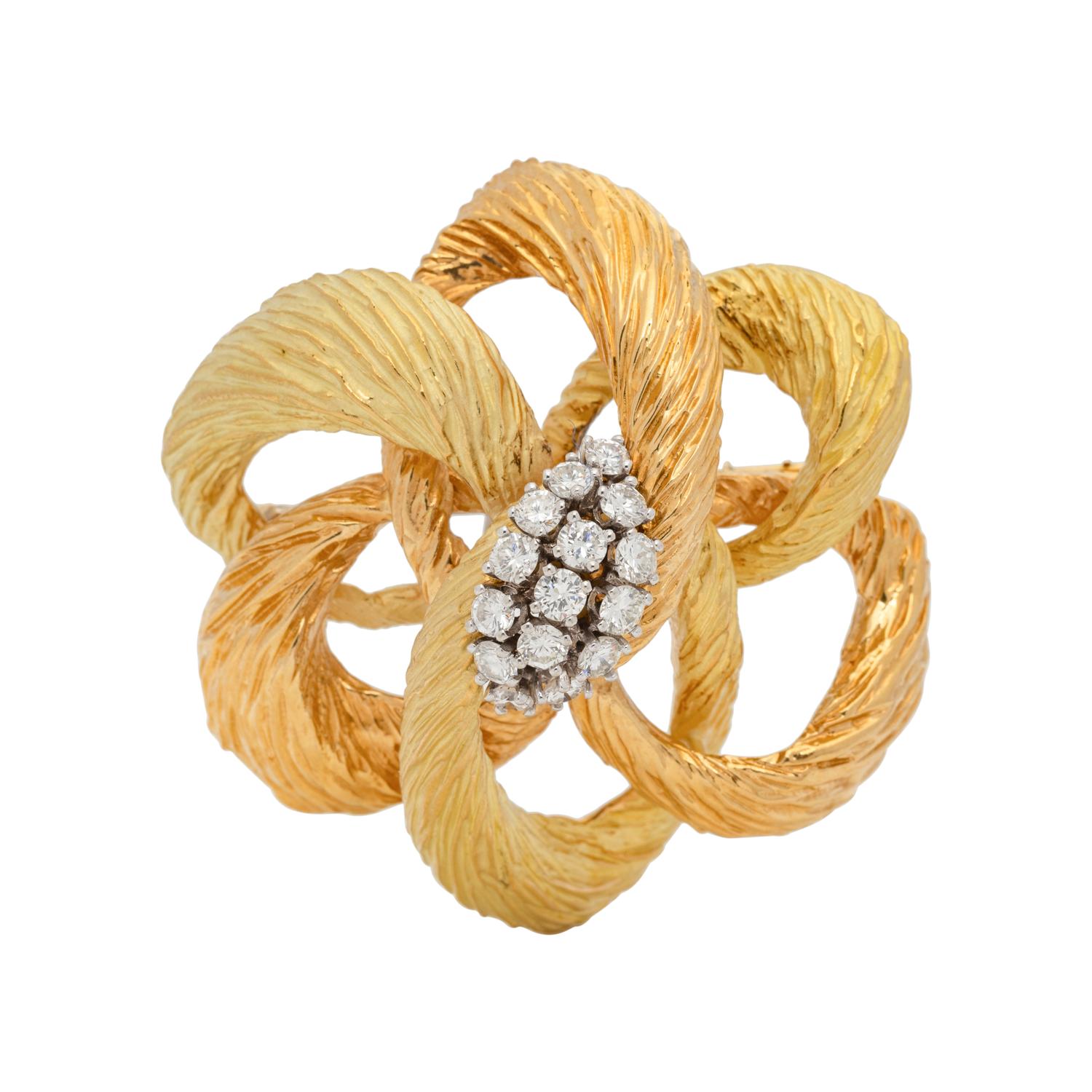 FRENCH, BICOLOR GOLD AND DIAMOND BROOCH