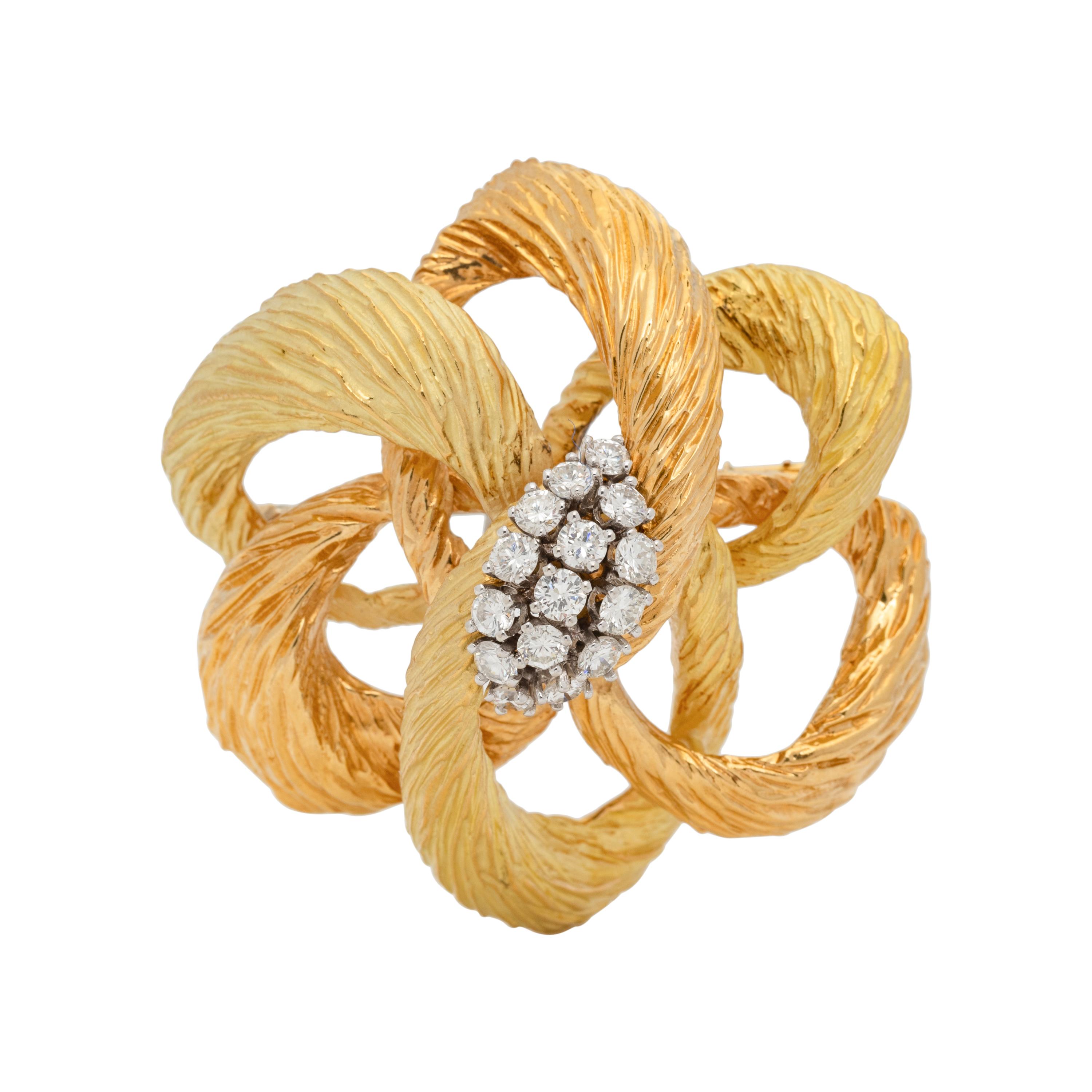 FRENCH, BICOLOR GOLD AND DIAMOND BROOCH