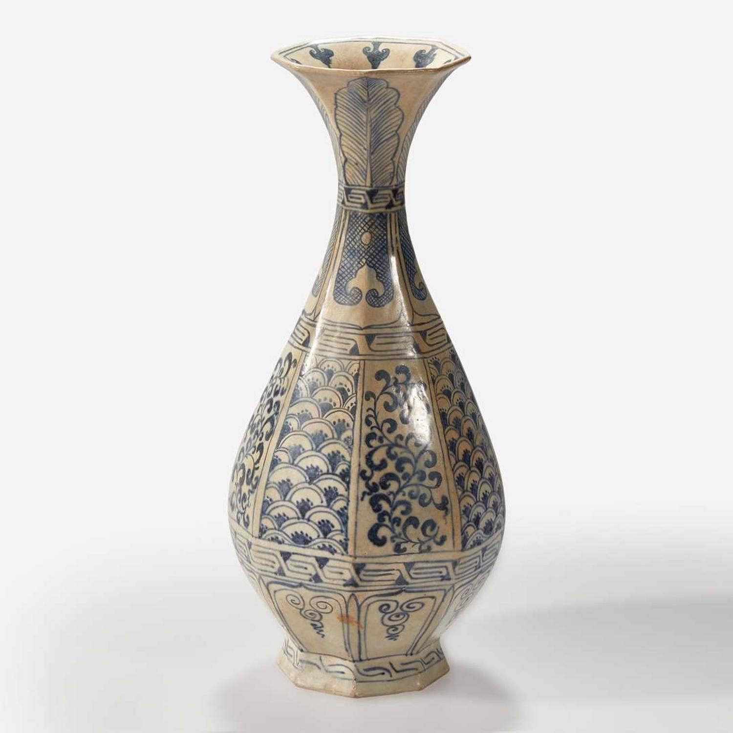 A Vietnamese blue and white octagonal bottle vase Le dynasty 15th/16th century