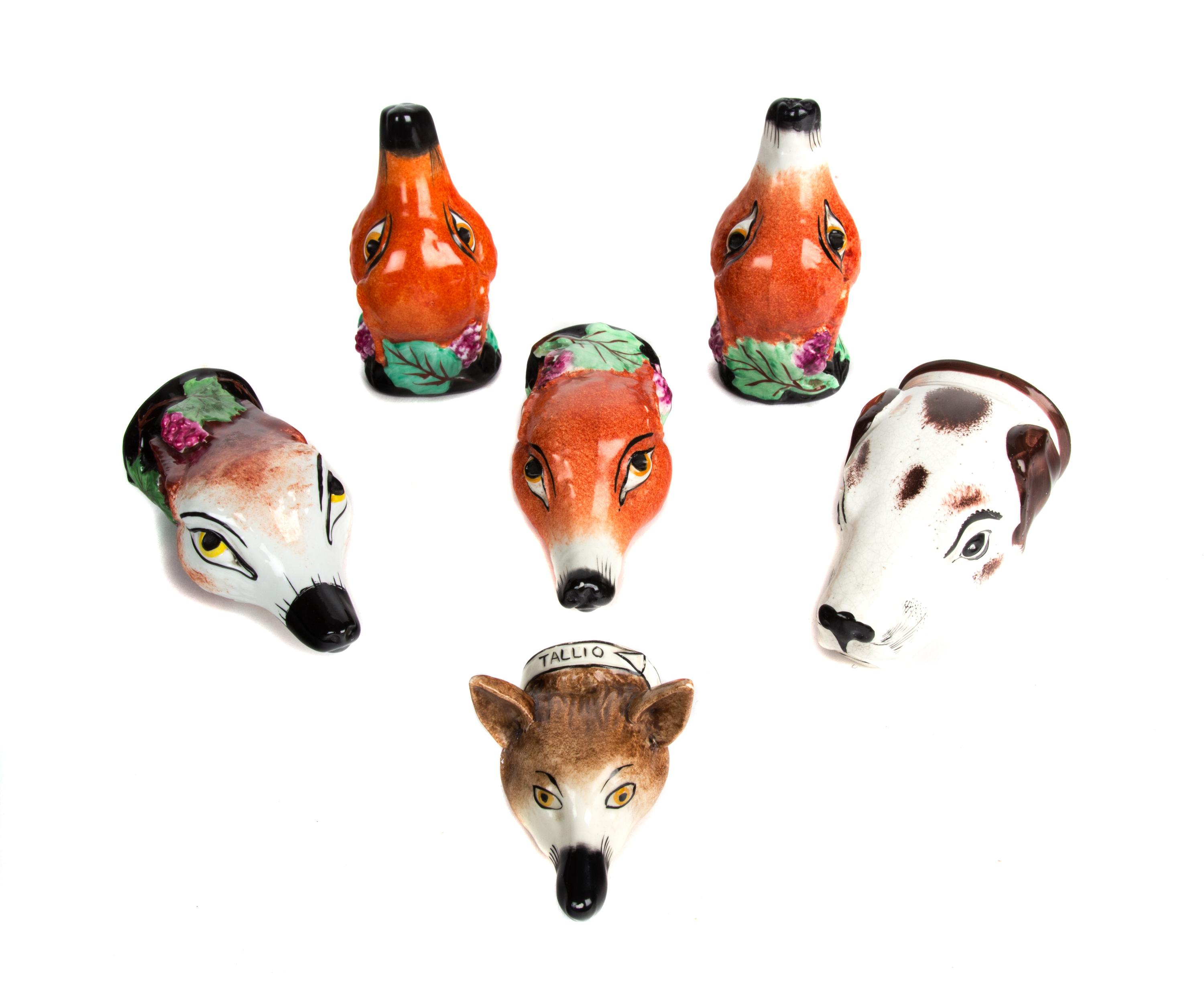 Six Staffordshire Pottery Stirrup Cups Width of first 4 3/4 inches.