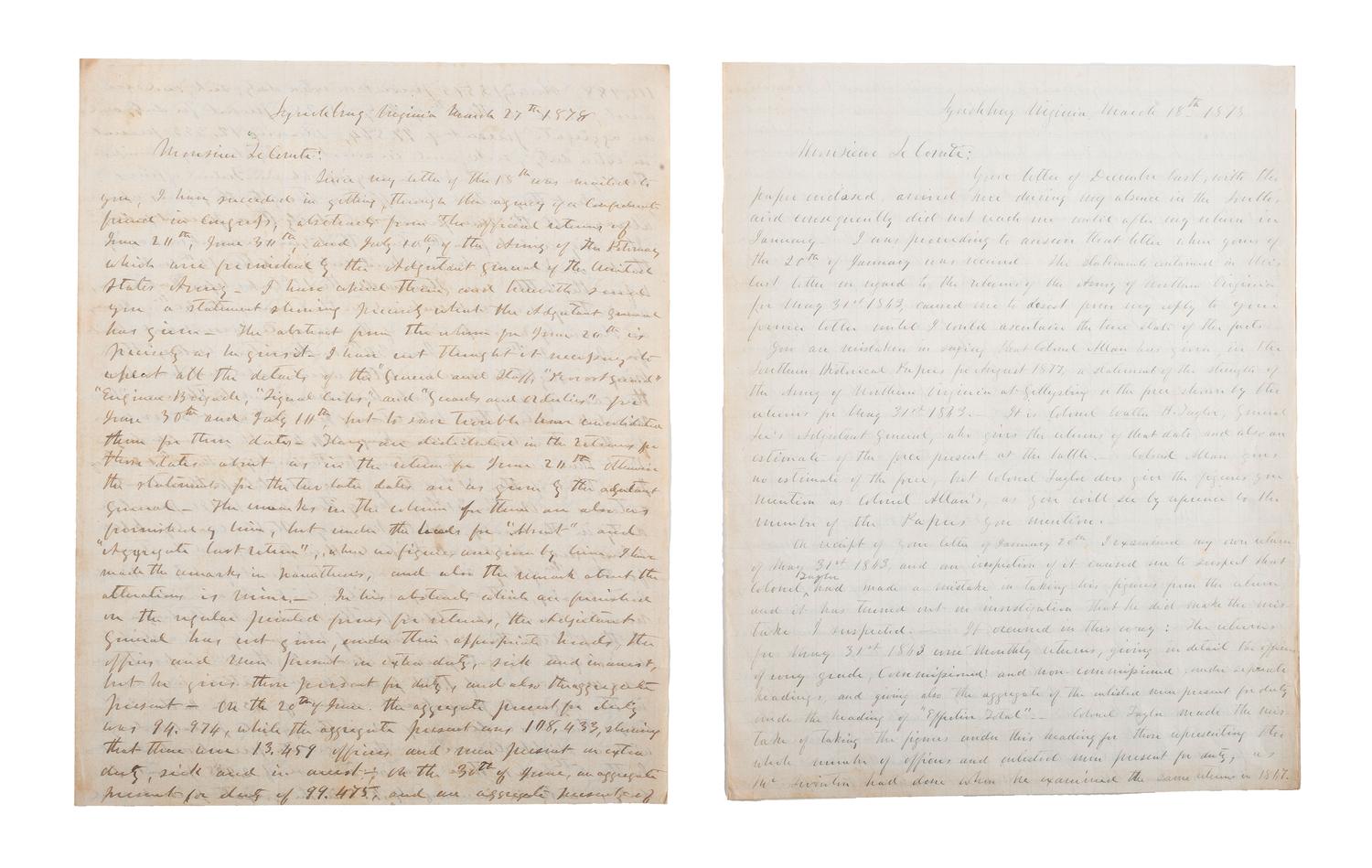 [CIVIL WAR]. Military reports, maps, post-war letters from Union and Confederate officers, and other papers gathered by Union Army officer Louis-Philippe-Albert d'Orléans, comte de Paris (1838-1894), while conducting research for his book History of the Civil War in America .
