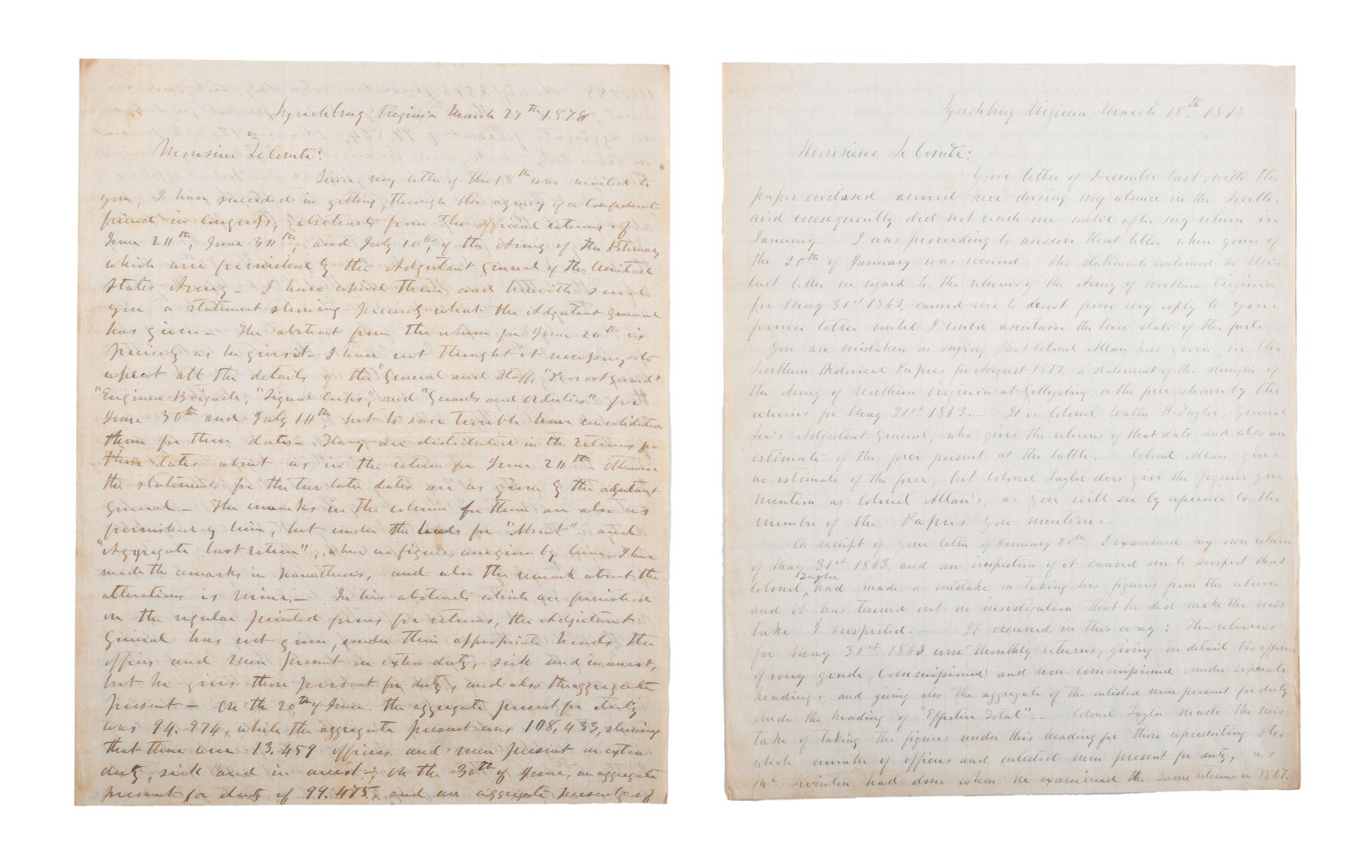 [CIVIL WAR]. Military reports, maps, post-war letters from Union and Confederate officers, and other papers gathered by Union Army officer Louis-Philippe-Albert d'Orléans, comte de Paris (1838-1894), while conducting research for his book History of the Civil War in America .