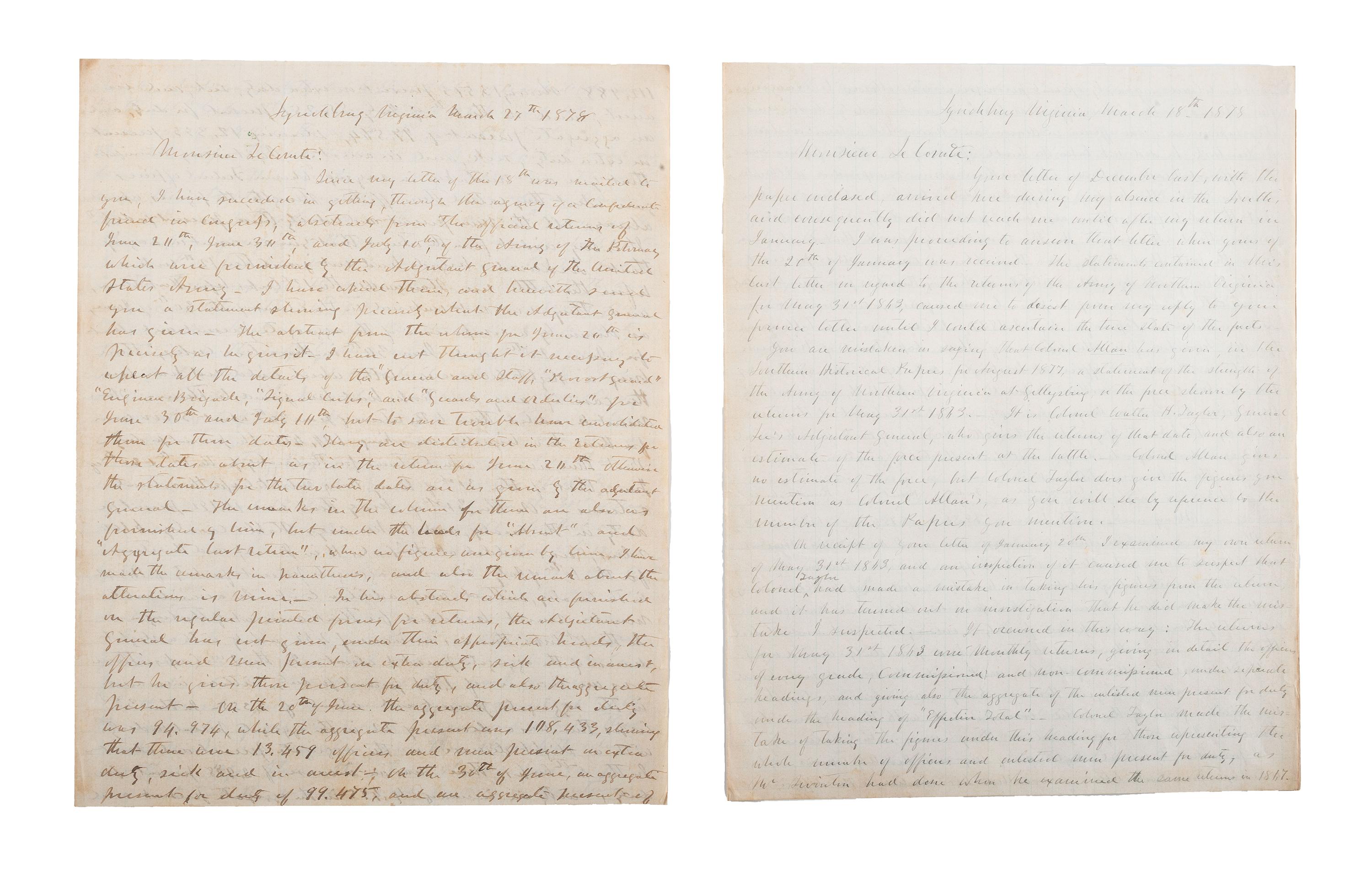 [CIVIL WAR]. Military reports, maps, post-war letters from Union and Confederate officers, and other papers gathered by Union Army officer Louis-Philippe-Albert d'Orléans, comte de Paris (1838-1894), while conducting research for his book History of the Civil War in America .