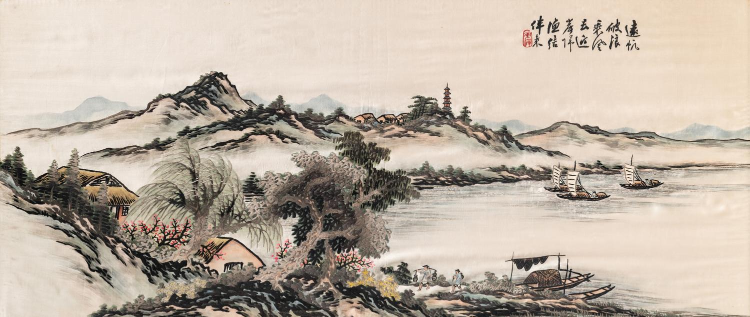 Two Chinese Embroidered Silk Panels