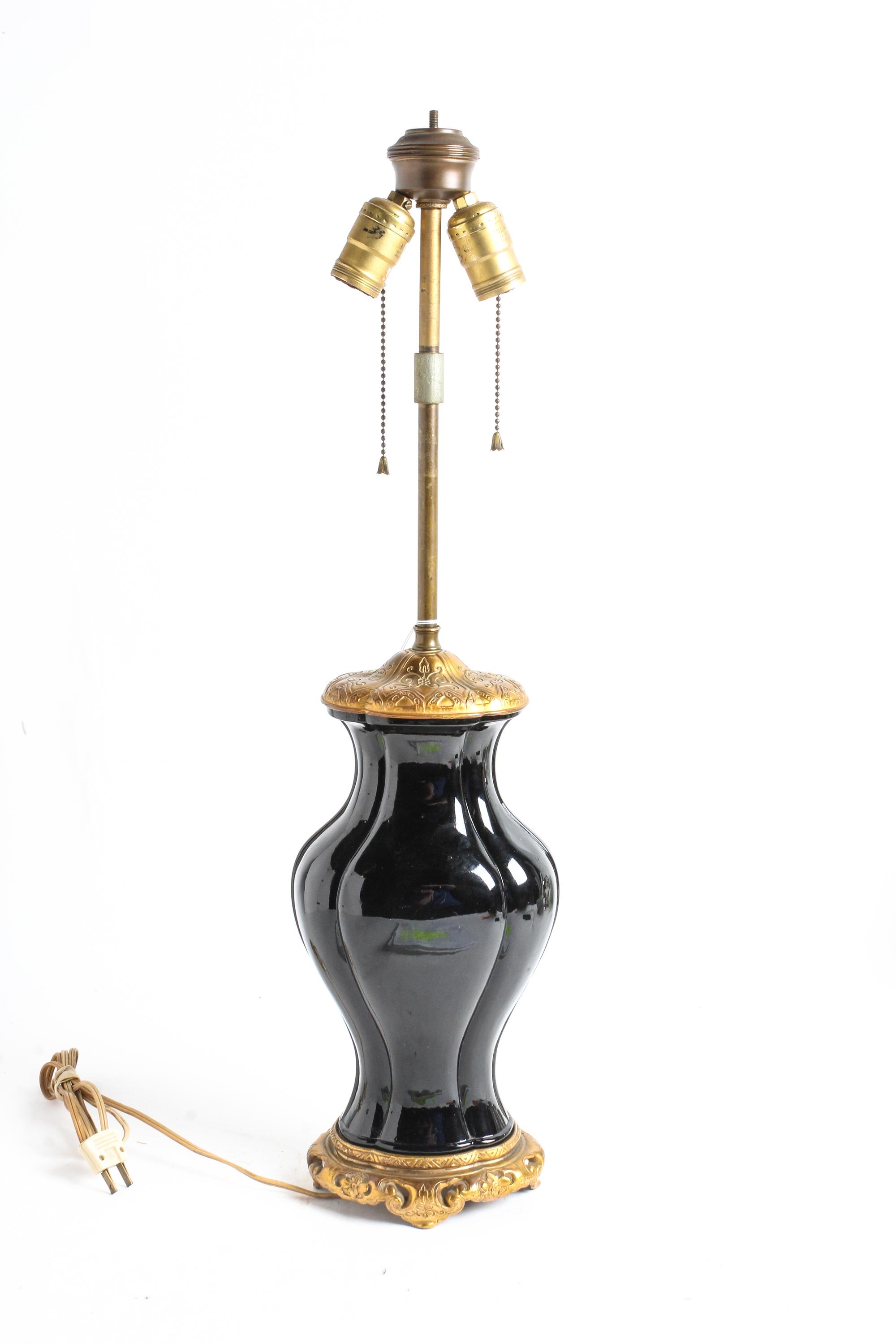 A Gilt Bronze Mounted Steuben Black Amethyst Lamp Height 27 inches.