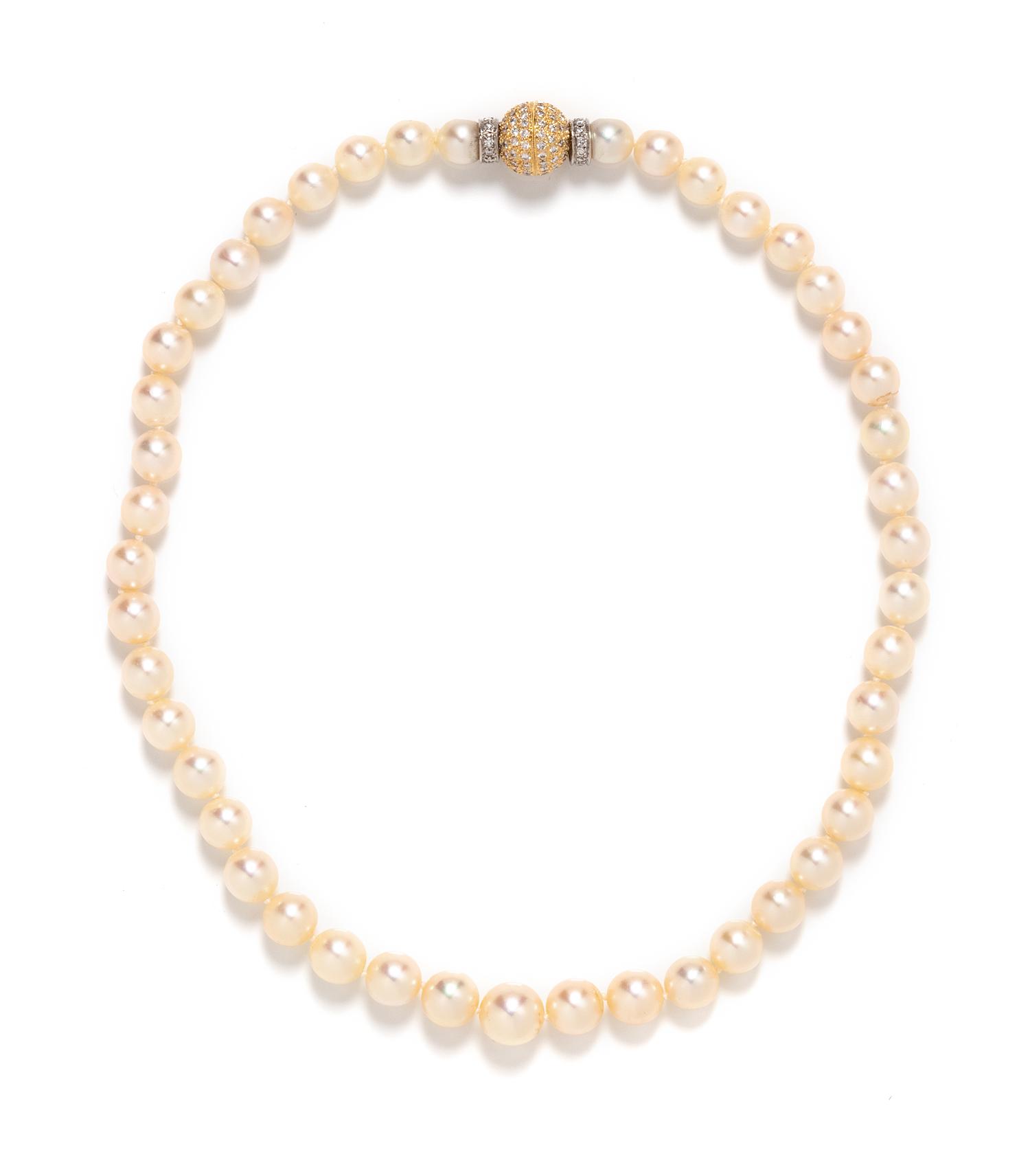 CULTURED PEARL AND DIAMOND NECKLACE