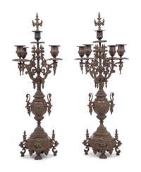 A Pair of French Neoclassical Bronze Four-Light Candelabra