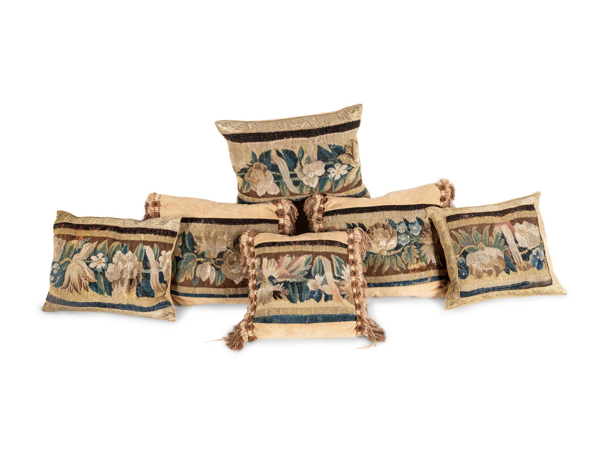 Six Tapestry Upholstered Pillows