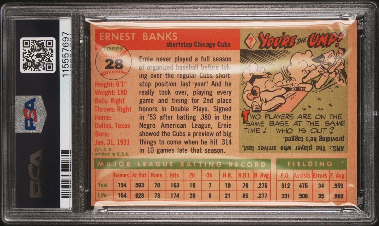 A 1955 Topps Ernie Banks Baseball Card No. 28 (PSA 6 EX-MT) from The Collection of David Eisenhower