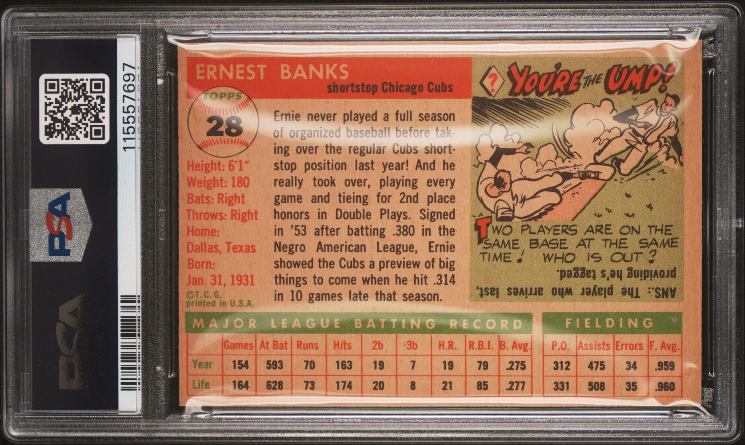 A 1955 Topps Ernie Banks Baseball Card No. 28 (PSA 6 EX-MT) from The Collection of David Eisenhower