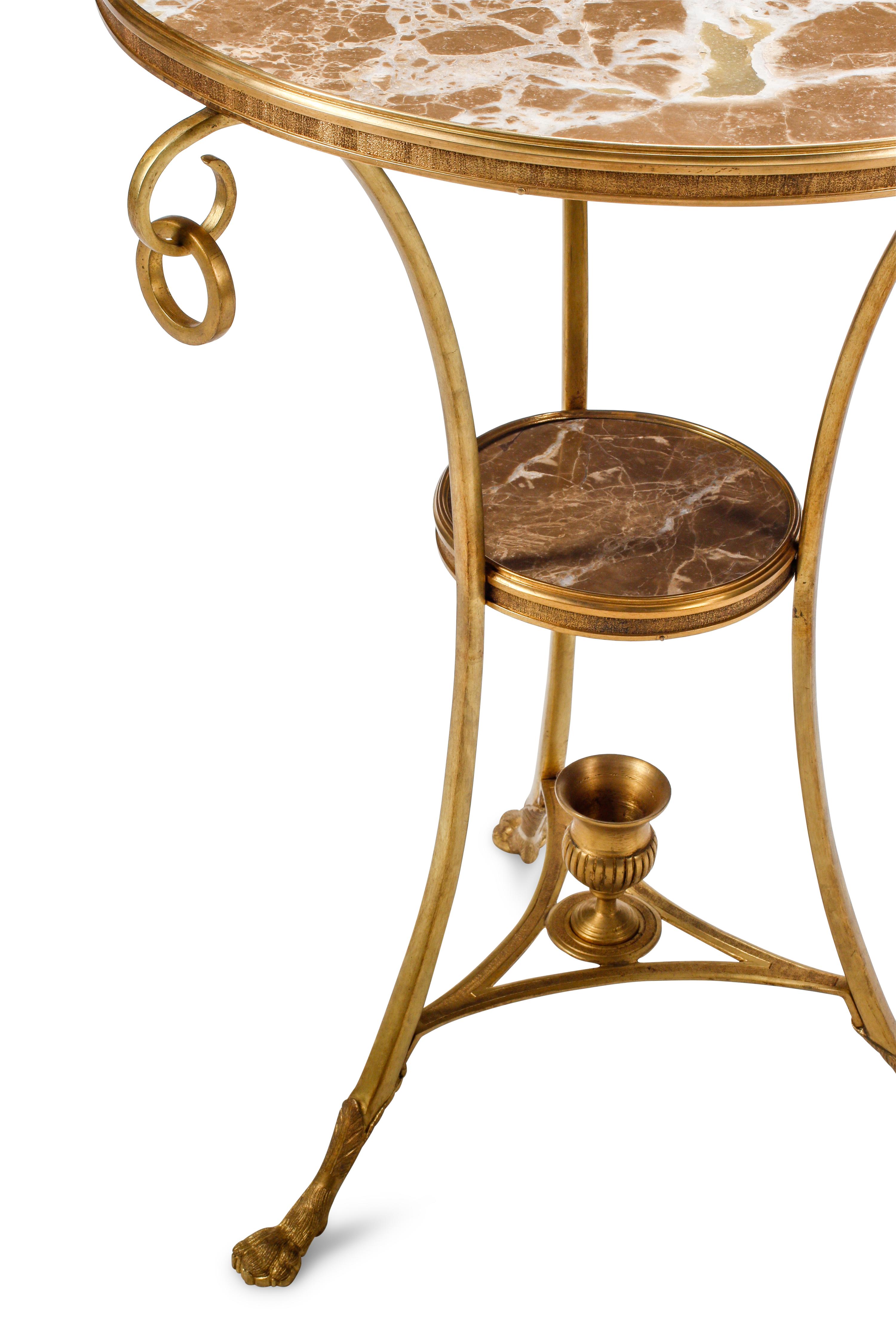 A Pair of French Gilt Bronze and Marble Side Tables