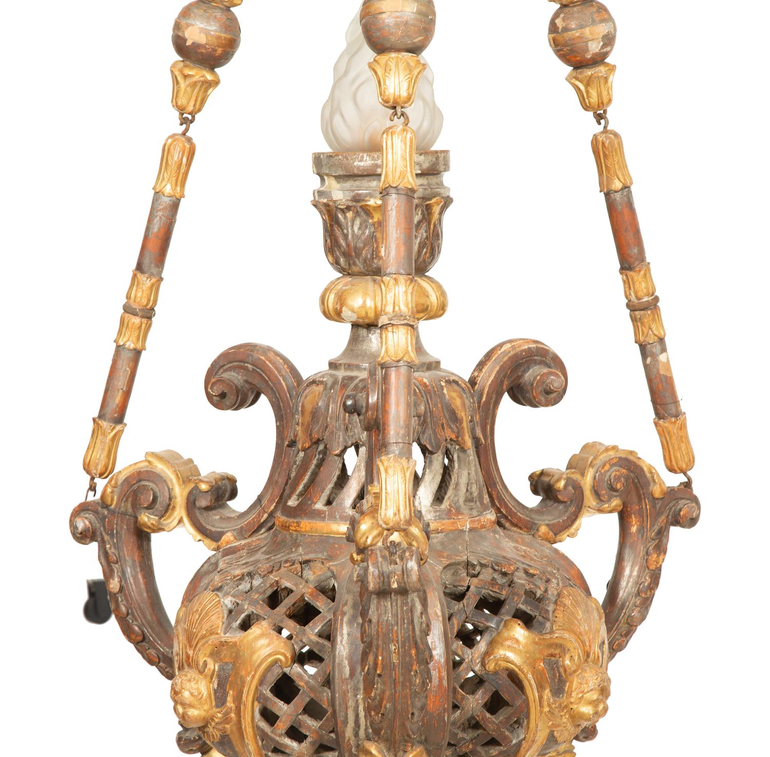 An Italian Painted and Parcel Gilt Hanging Lantern