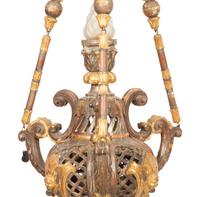 An Italian Painted and Parcel Gilt Hanging Lantern
