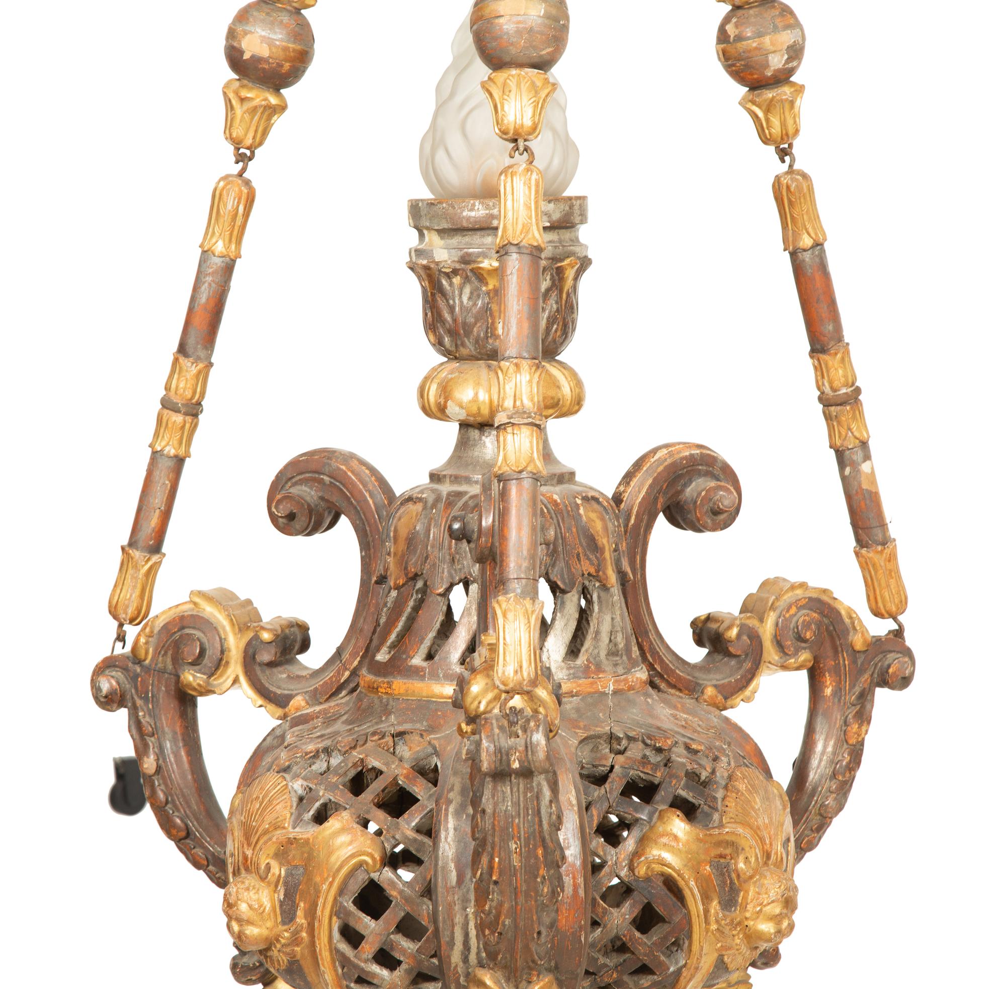 An Italian Painted and Parcel Gilt Hanging Lantern
