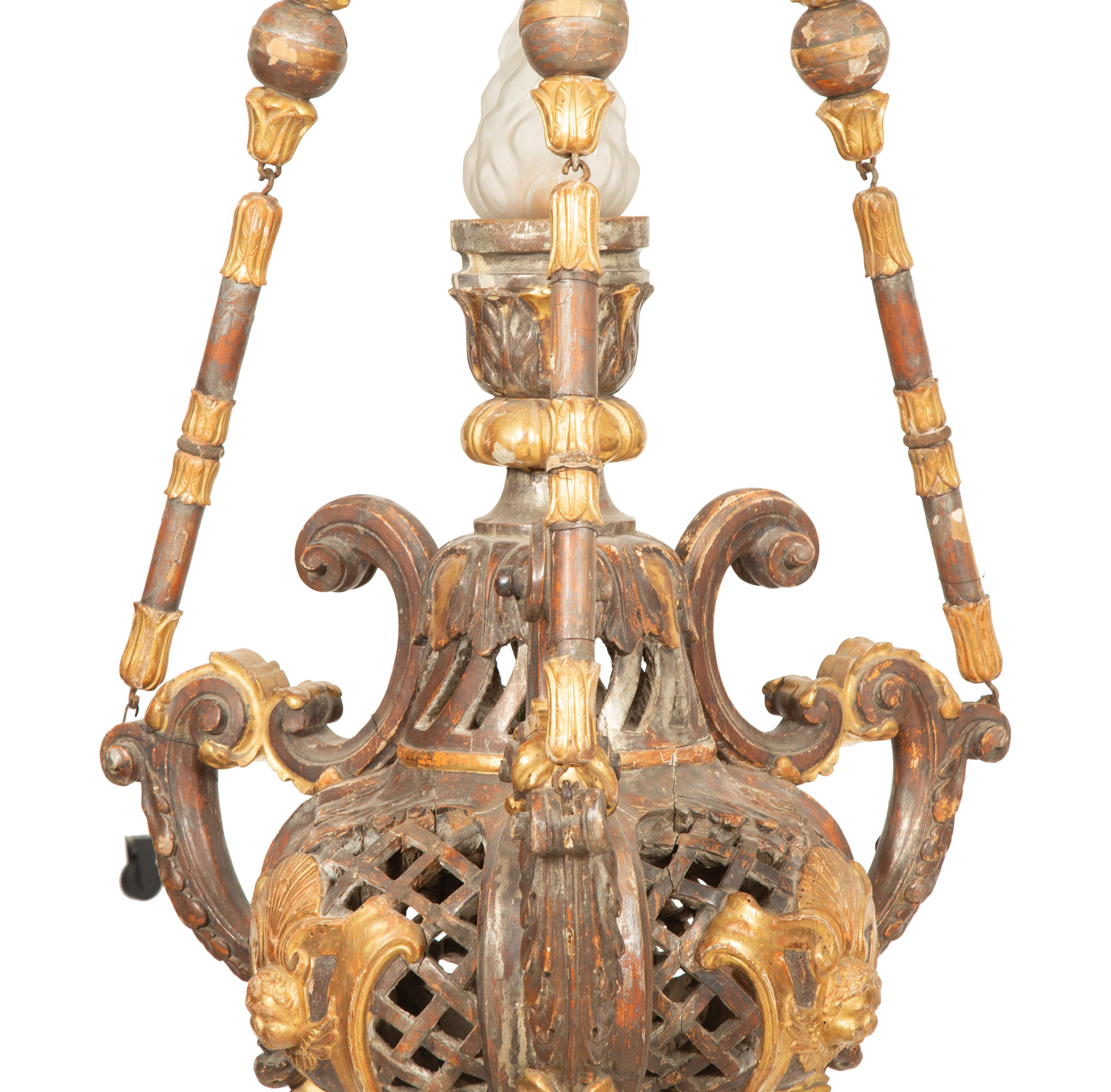 An Italian Painted and Parcel Gilt Hanging Lantern