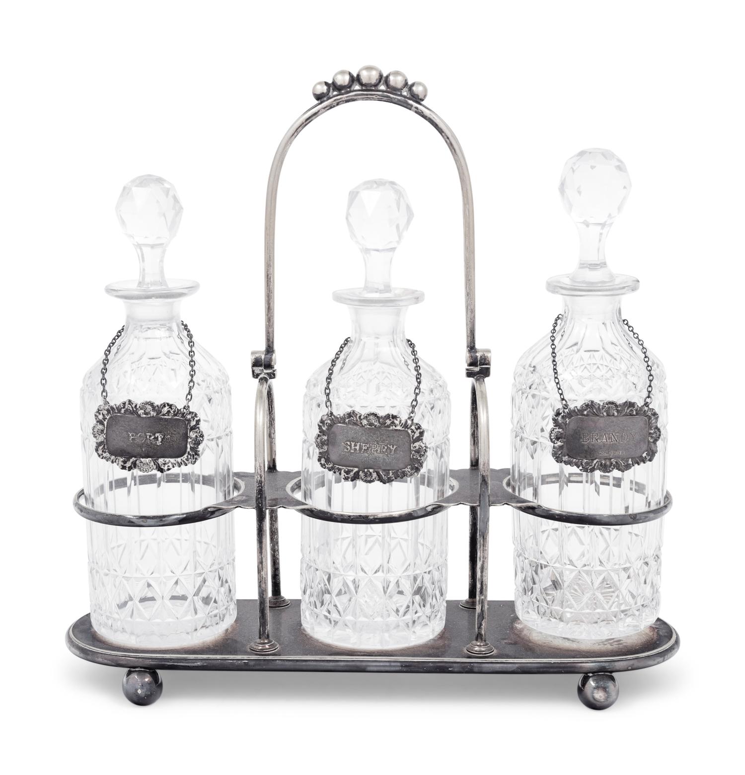 A Silver-Plate and Cut Glass Tantalus