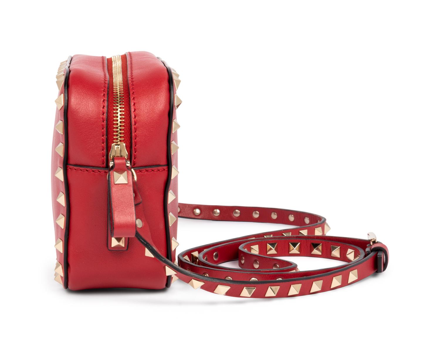 Valentino Red Leather Rockstud Cross Body Camera Bag, 2017