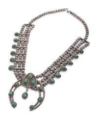 Navajo Silver and Turquoise Squash Blossom Necklace