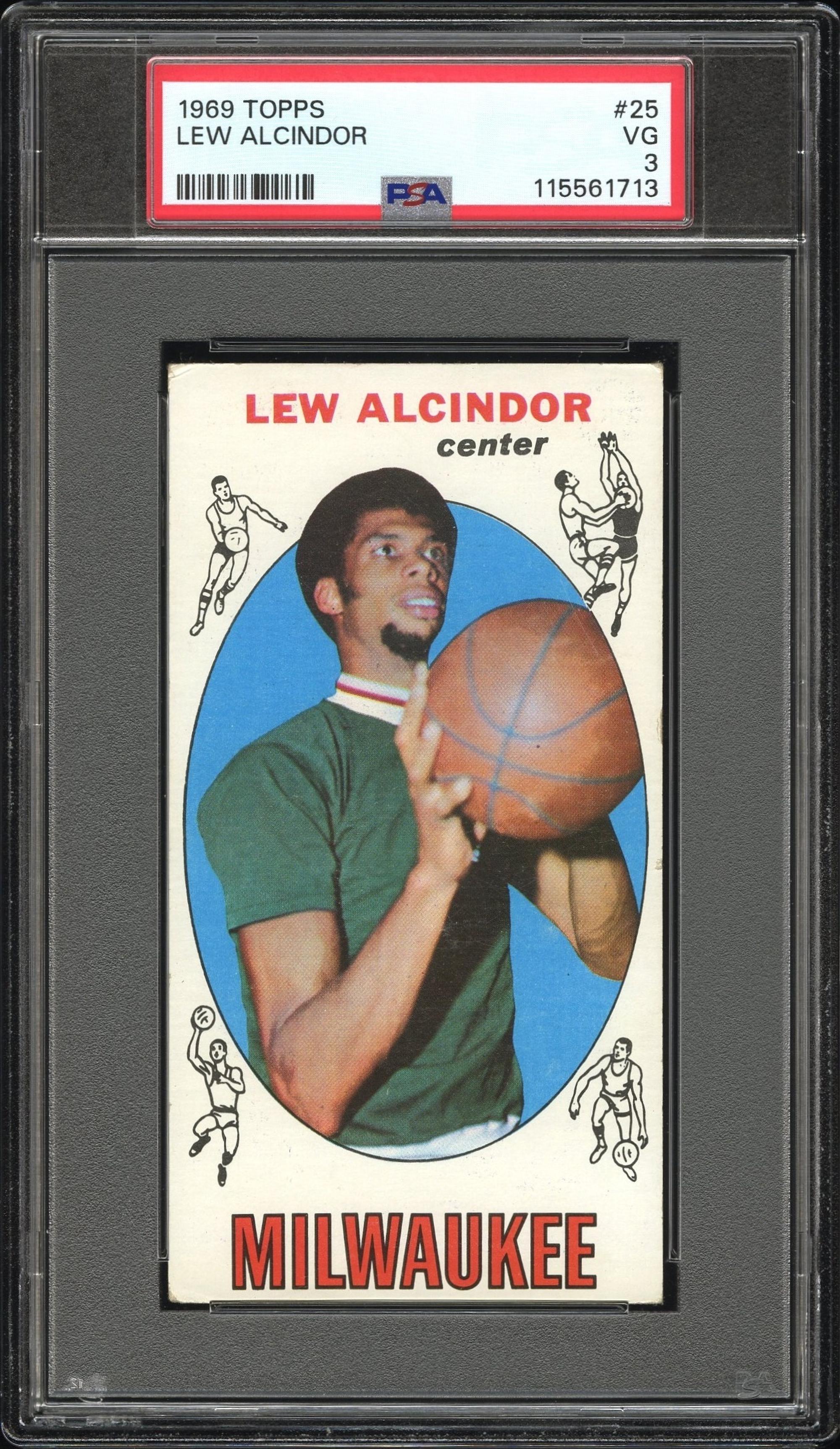 A 1969 Topps Kareem Abdul Jabbar (Lew Alcindor) Rookie Basketball Card No. 25 (PSA 3 VG)