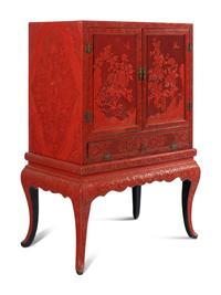 A Large Chinese Cinnabar Lacquer Chest on Stand