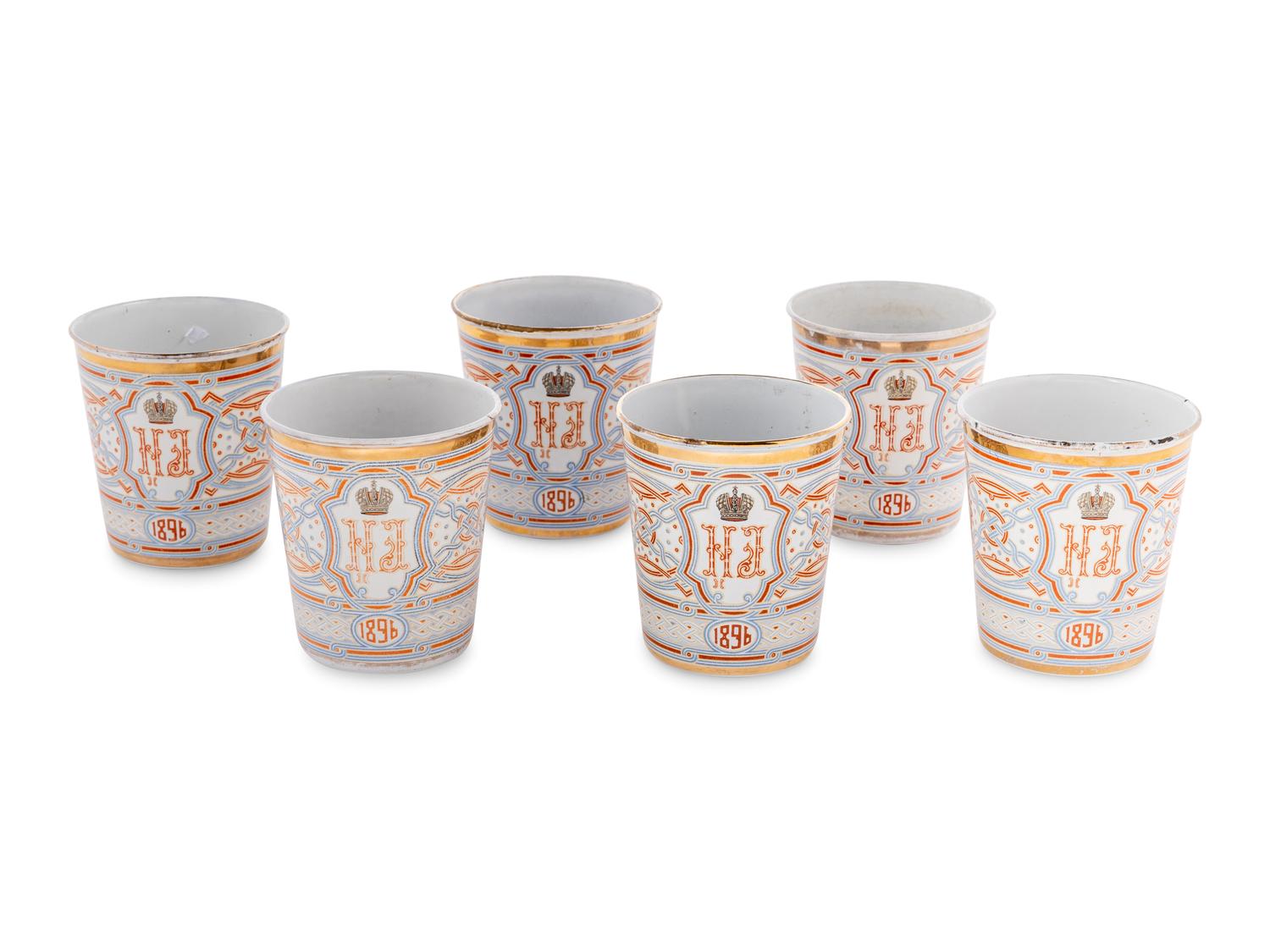 A Set of Six Khodynka Cup of Sorrows Enameled Beakers