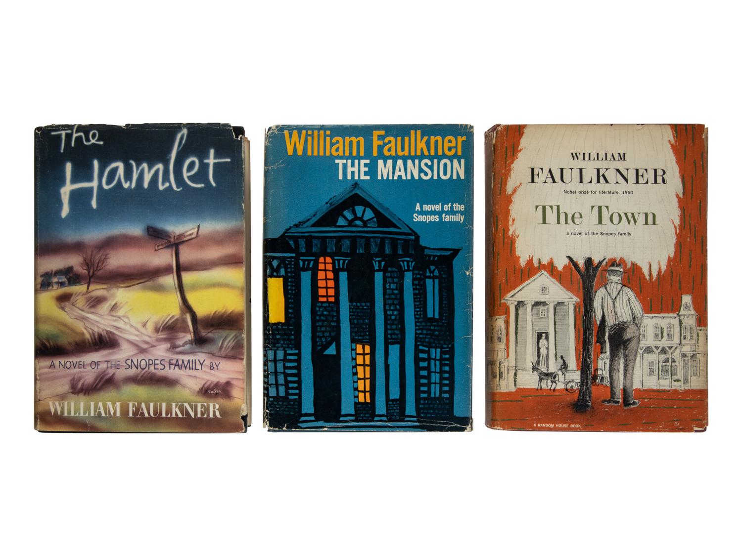 FAULKNER, William (1897-1962). [Snopes Trilogy]. The Hamlet . 1940. -- The Town . 1957. -- The Mansion . 1960. All New York: Random House.
