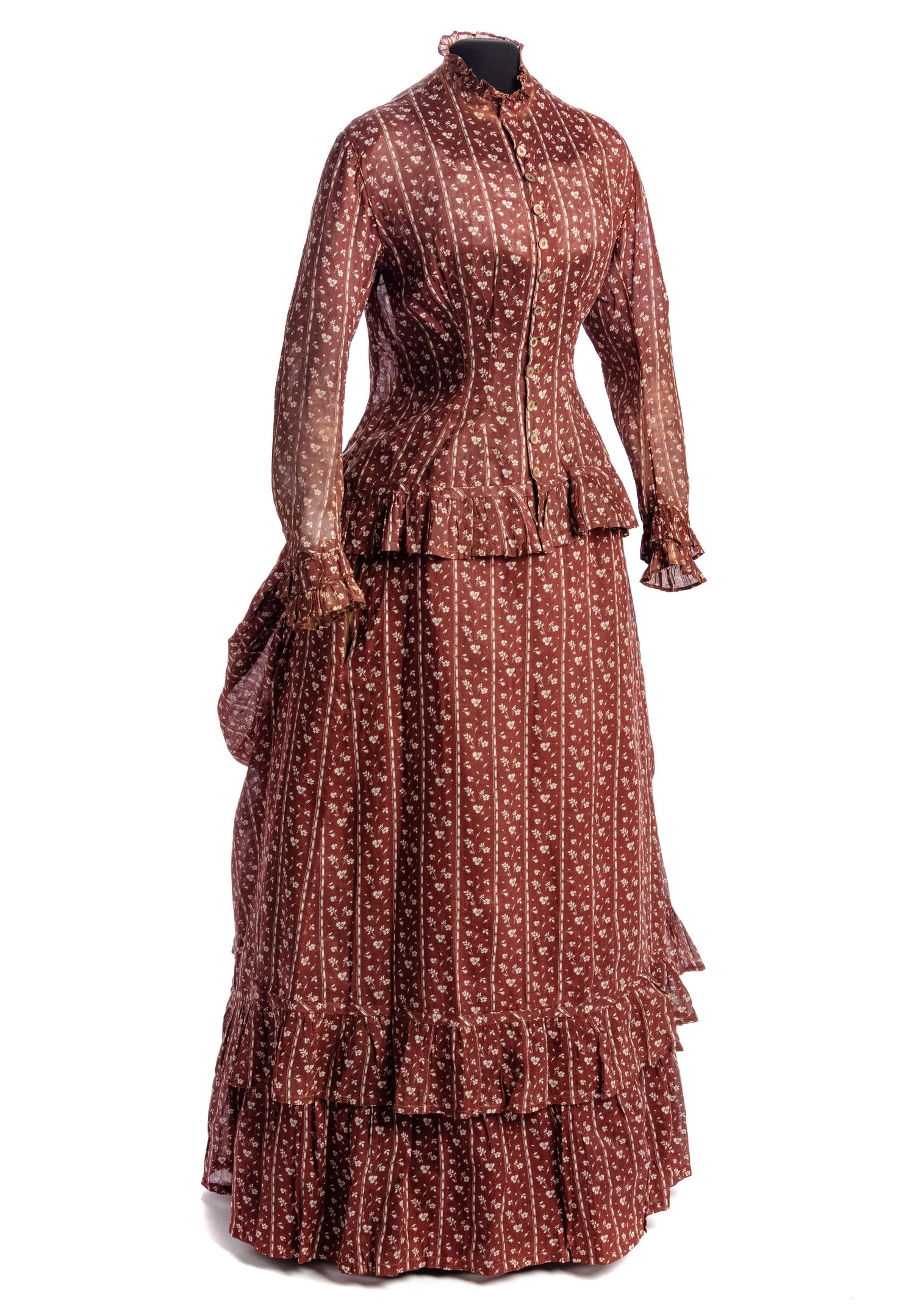 Two Printed Cotton Dresses, and One Blouse, 1870-80s