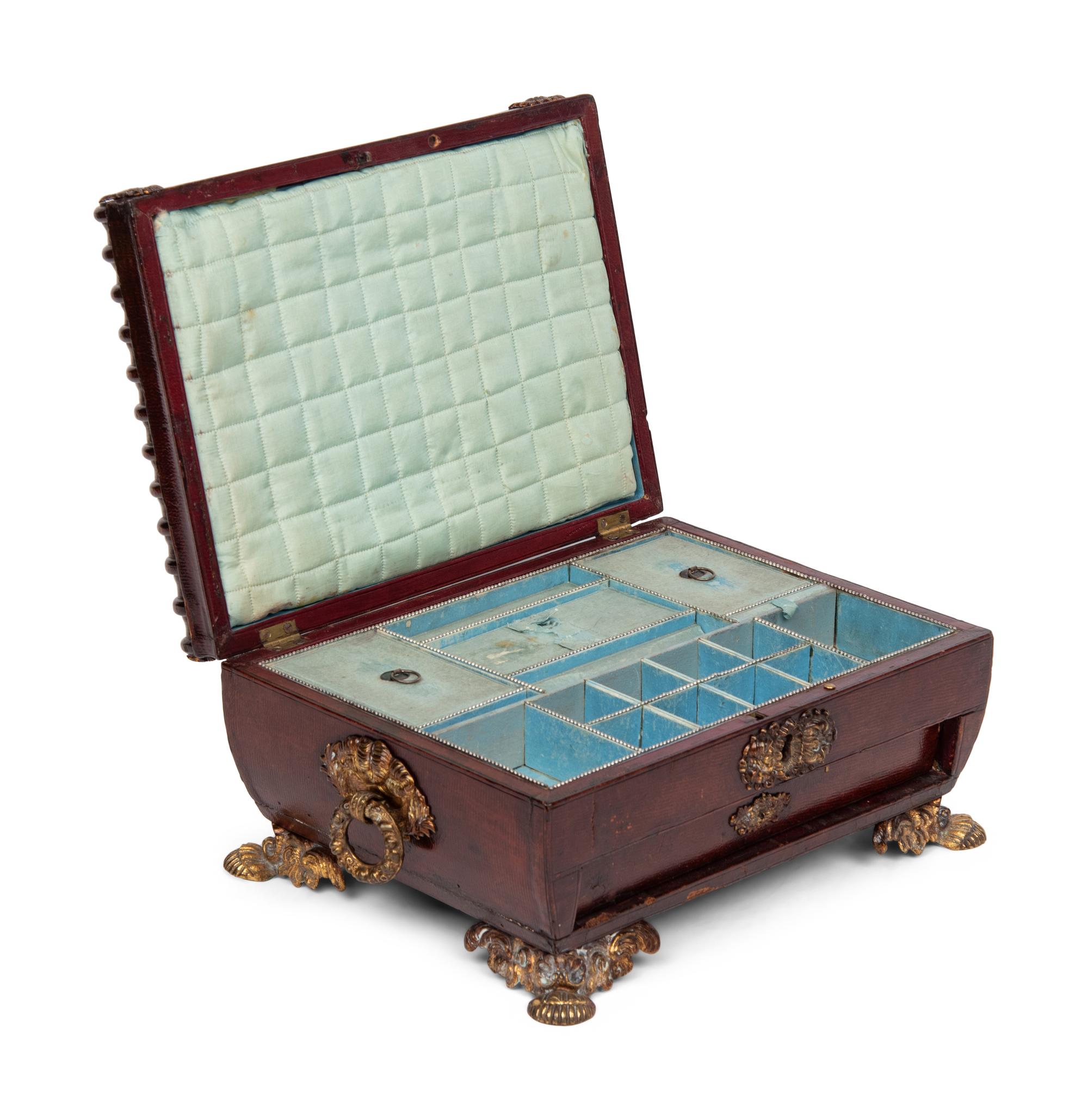 A Regency Gilt-Metal Mounted Leather Sewing Casket