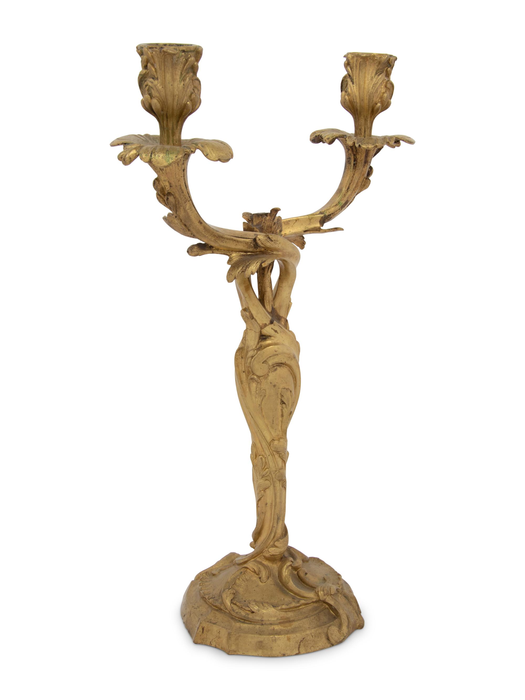A Louis XV Style Gilt Bronze Two-Light Candelabrum