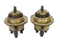 A Pair of Large Cloisonné Enamel Incense Burners
